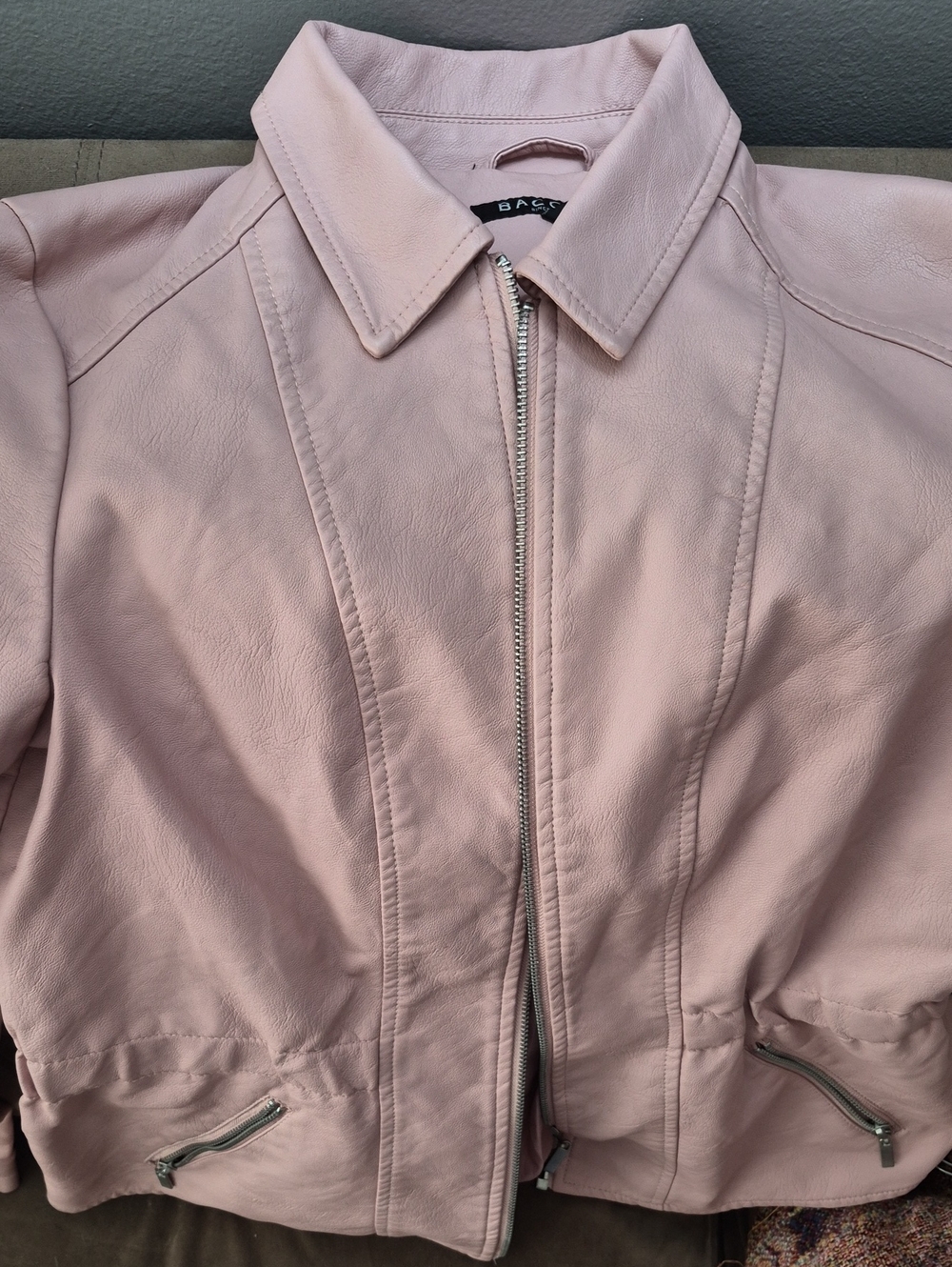 Baccini Pale Blush Pink Faux Leather Bomber/Biker Jacket